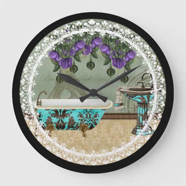 Vintage Tub & Sink Bathroom Wall Clock | Zazzle