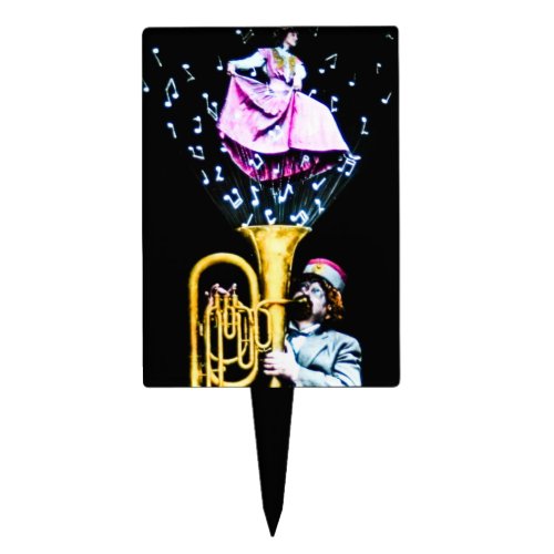 Vintage Tuba Player and Singer Music Notes Cake Topper