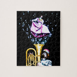 Vintage Tuba Player and Singer Music Notes Jigsaw Puzzle