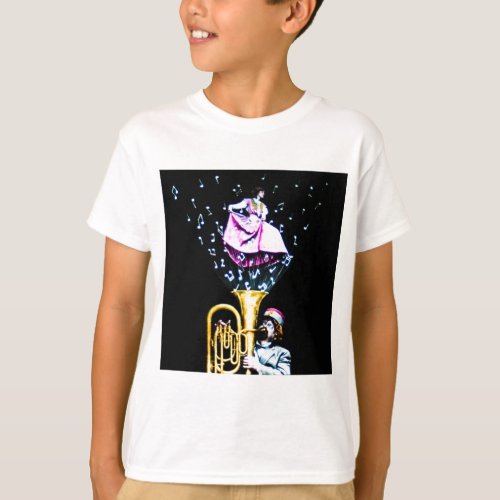 Vintage Tuba Player and Singer Music Notes T_Shirt