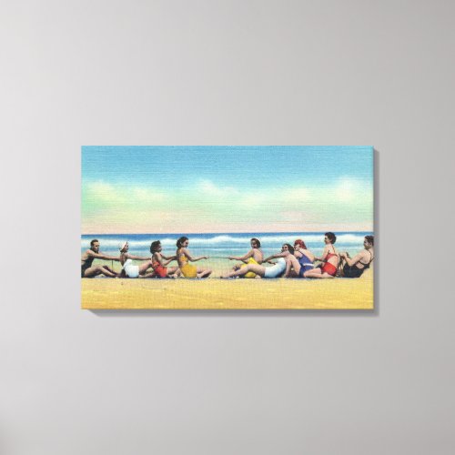 Vintage Tug of War on the Beach Canvas Print