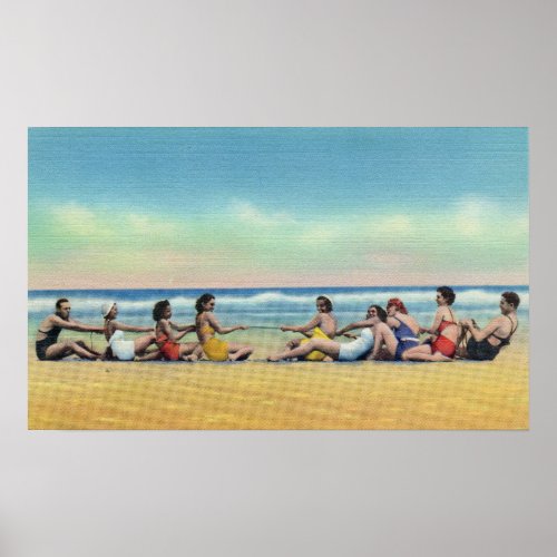 Vintage Tug of War on the Beach Poster
