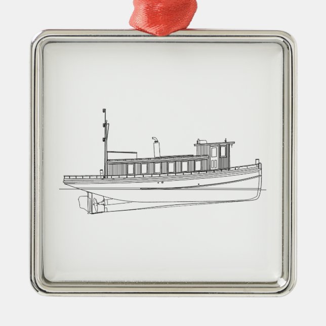 Vintage Tugboat Metal Ornament (Front)