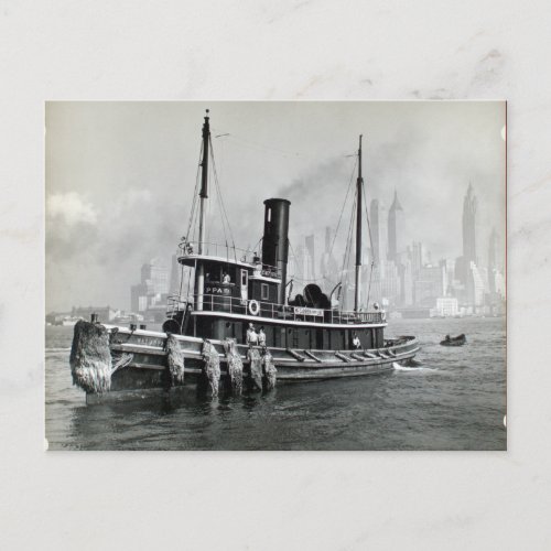 Vintage Tugboat Water Front Brooklyn Manhattan Postcard