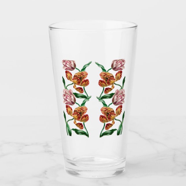 Vintage Tulip Botanical Illustration Glass (Front)