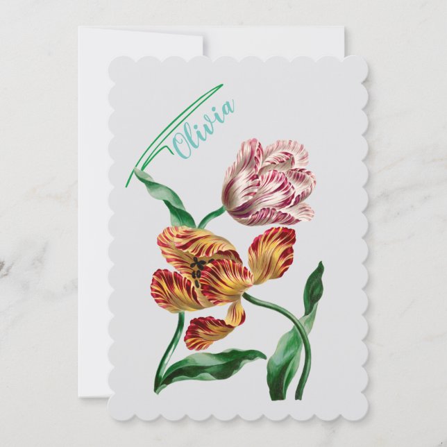 Vintage Tulip Botanical Illustration Invitation (Front)