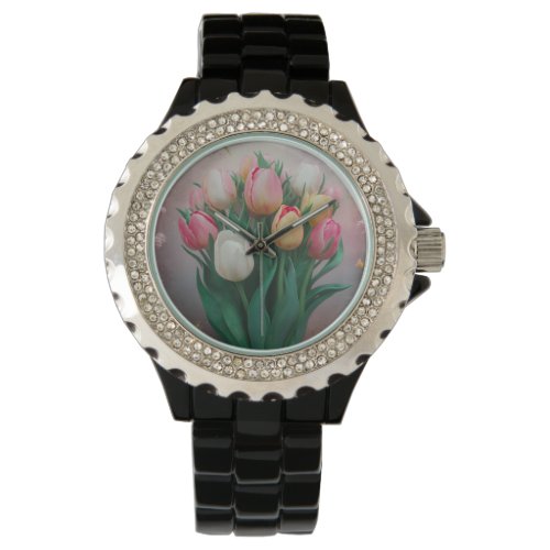 Vintage Tulip Bouquet Rhinestone Watch