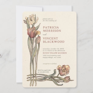 Vintage Tulip Floral Frame Wedding Invitation