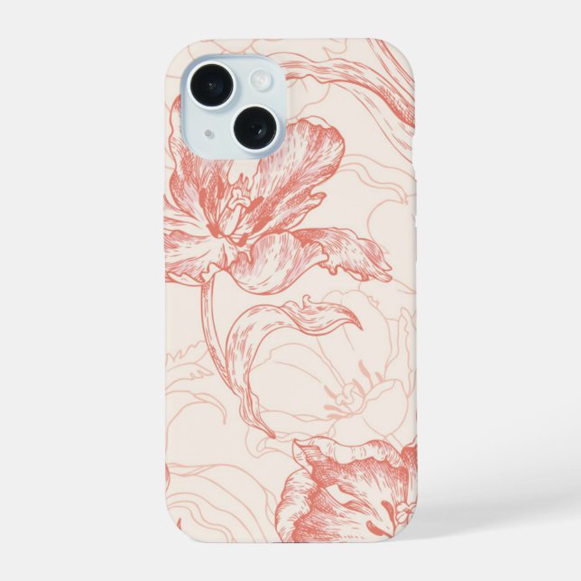 Vintage Tulip Floral Pattern iPhone 15 Case (Back)