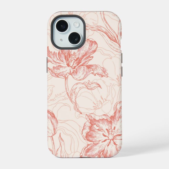 Vintage Tulip Floral Pattern Iphone Case (Back)