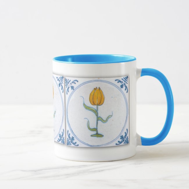 Vintage Tulip Tile Art Blue White Coffee Mug