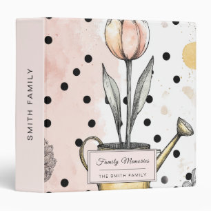 Vintage Tulip Watercolor Polka Dot Art 3 Ring Binder