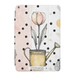 Vintage Tulip Watercolor Polka Dot Art iPad Mini Cover