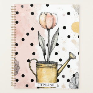 Vintage Tulip Watercolor Polka Dot Art Planner