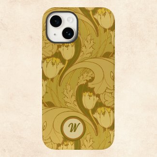 Vintage Tulips and Acanthus Leaves with Monogram