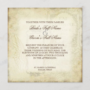 Vintage Tulips Angel Wings Swirl Tea Stained Red Invitation