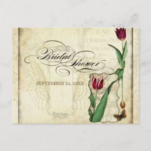 Vintage Tulips Angel Wings Swirl Tea Stained Red Invitation Postcard