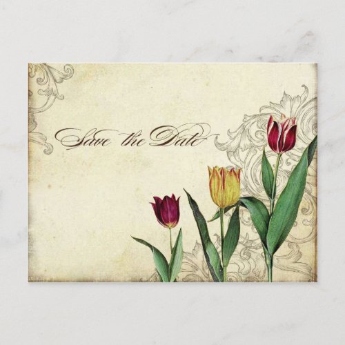 Vintage Tulips Angel Wings Swirl Tea Stained Red Invitation Postcard