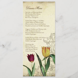 Vintage Tulips Angel Wings Swirl Tea Stained Red Menu