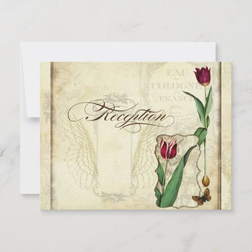 Vintage Tulips Angel Wings Tea Stained Reception Invitation