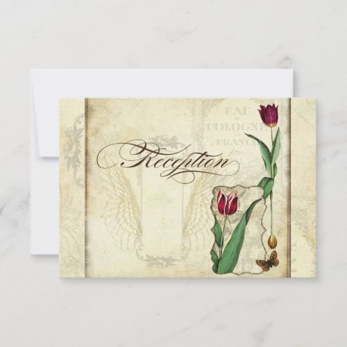 Vintage Tulips Angel Wings Tea Stained Reception Invitation