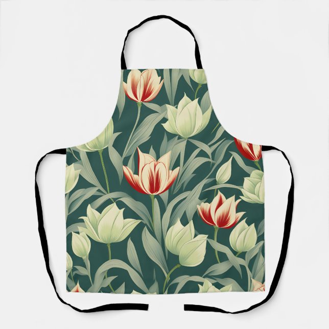 Vintage Tulips Botanical Pattern Apron (Front)