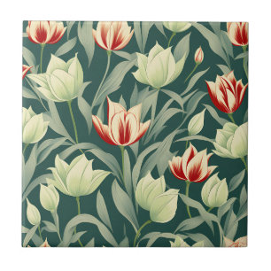 Vintage Tulips Botanical Pattern Ceramic Tile