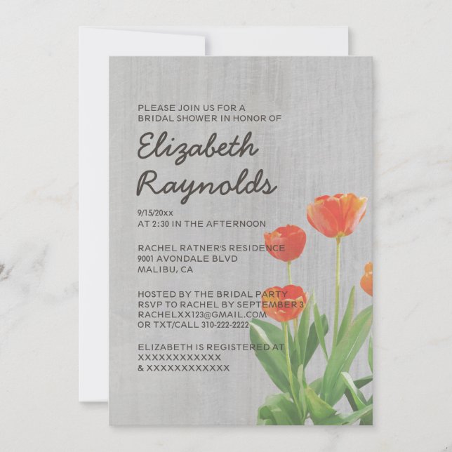 Vintage Tulips Bridal Shower Invitations (Front)