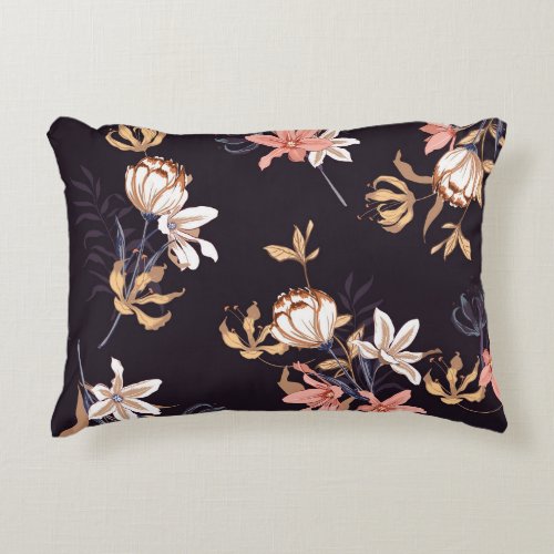 Vintage tulips dark purple background accent pillow