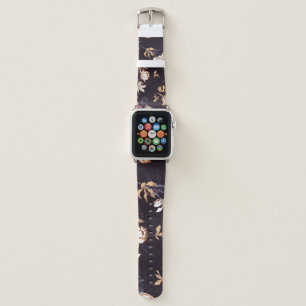 Vintage tulips, dark purple background apple watch band