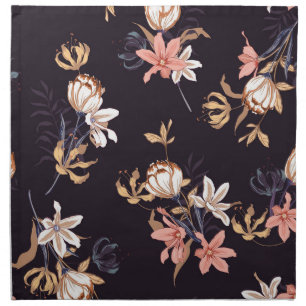 Vintage tulips, dark purple background cloth napkin
