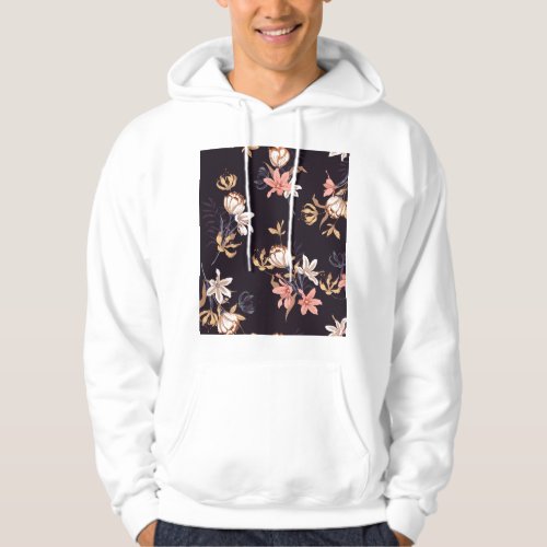 Vintage tulips dark purple background hoodie