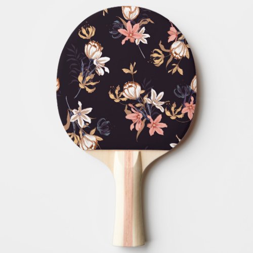 Vintage tulips dark purple background ping pong paddle