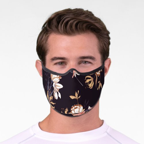 Vintage tulips dark purple background premium face mask