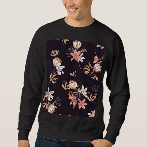 Vintage tulips dark purple background sweatshirt