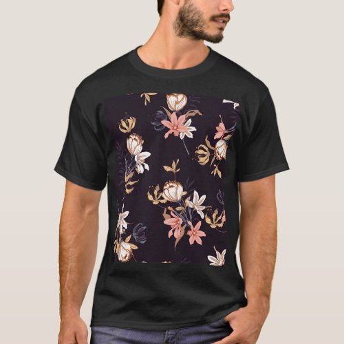 Vintage tulips dark purple background T_Shirt