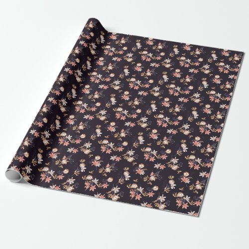 Vintage tulips dark purple background wrapping paper