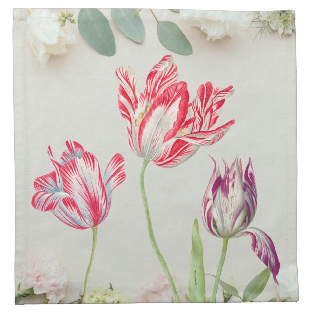 Vintage Tulips Flowers Cloth Napkin (Front)