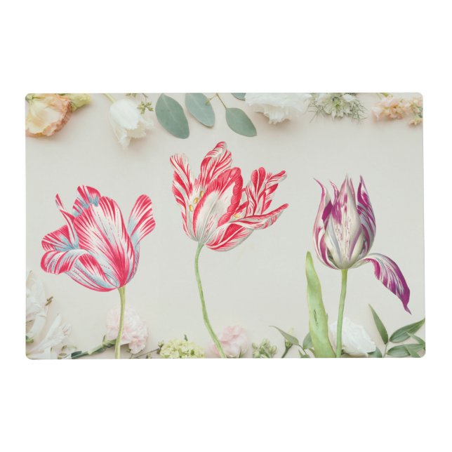 Vintage Tulips Flowers Laminated Placemat (Front)