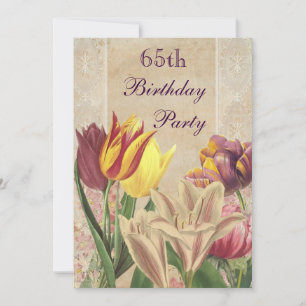 Vintage Tulips & Lilies 65th Birthday Invitation