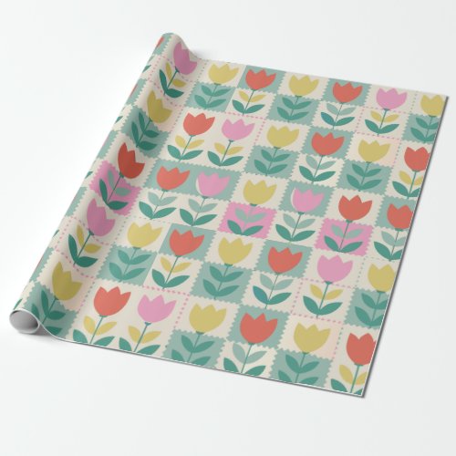 Vintage Tulips Patchwork Pattern Wrapping Paper