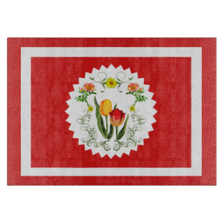 Vintage Tulips Red Cutting Board