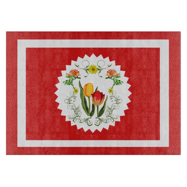 Vintage Tulips Red  Cutting Board (Front)