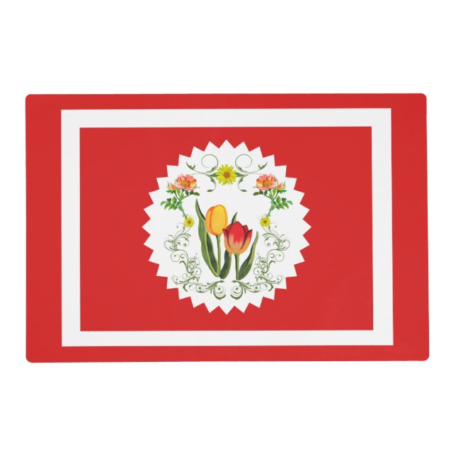 Vintage Tulips Red Laminated Placemat (Front)