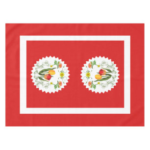 Vintage Tulips Red Tablecloth
