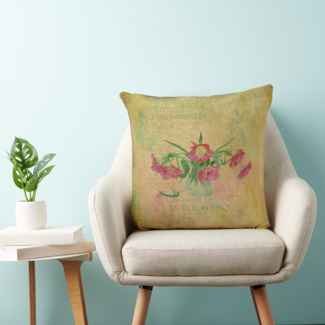 Vintage Tulips Throw Pillow (Chair)
