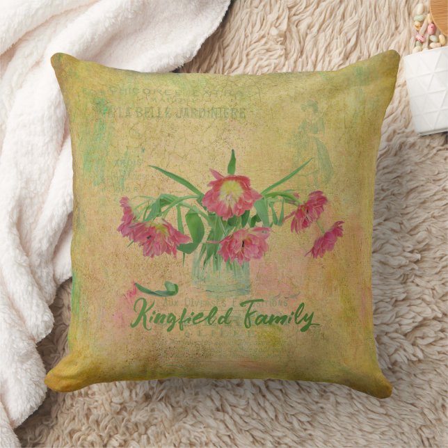 Vintage Tulips Throw Pillow (Blanket)
