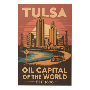 Vintage Tulsa Oklahoma Oil Capital of the World Wood Wall Art