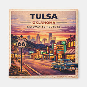 Vintage Tulsa Oklahoma Route 66 Travel Scene Magnet