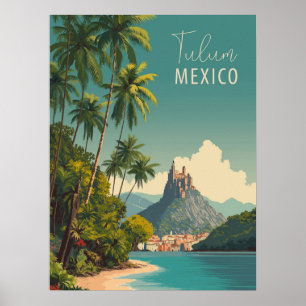 Vintage Tulum Mexico Travel Poster